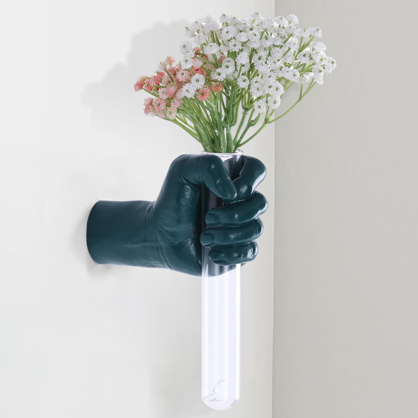 Gold Wall Sculptures, Hand Vases Home Decor, Wall Mount Art Sculpture, Unique Wall Art Statue, Funky Flower Vase Decorations, Modern Eclectic Hanging Decor,Glass Test Tube Vase