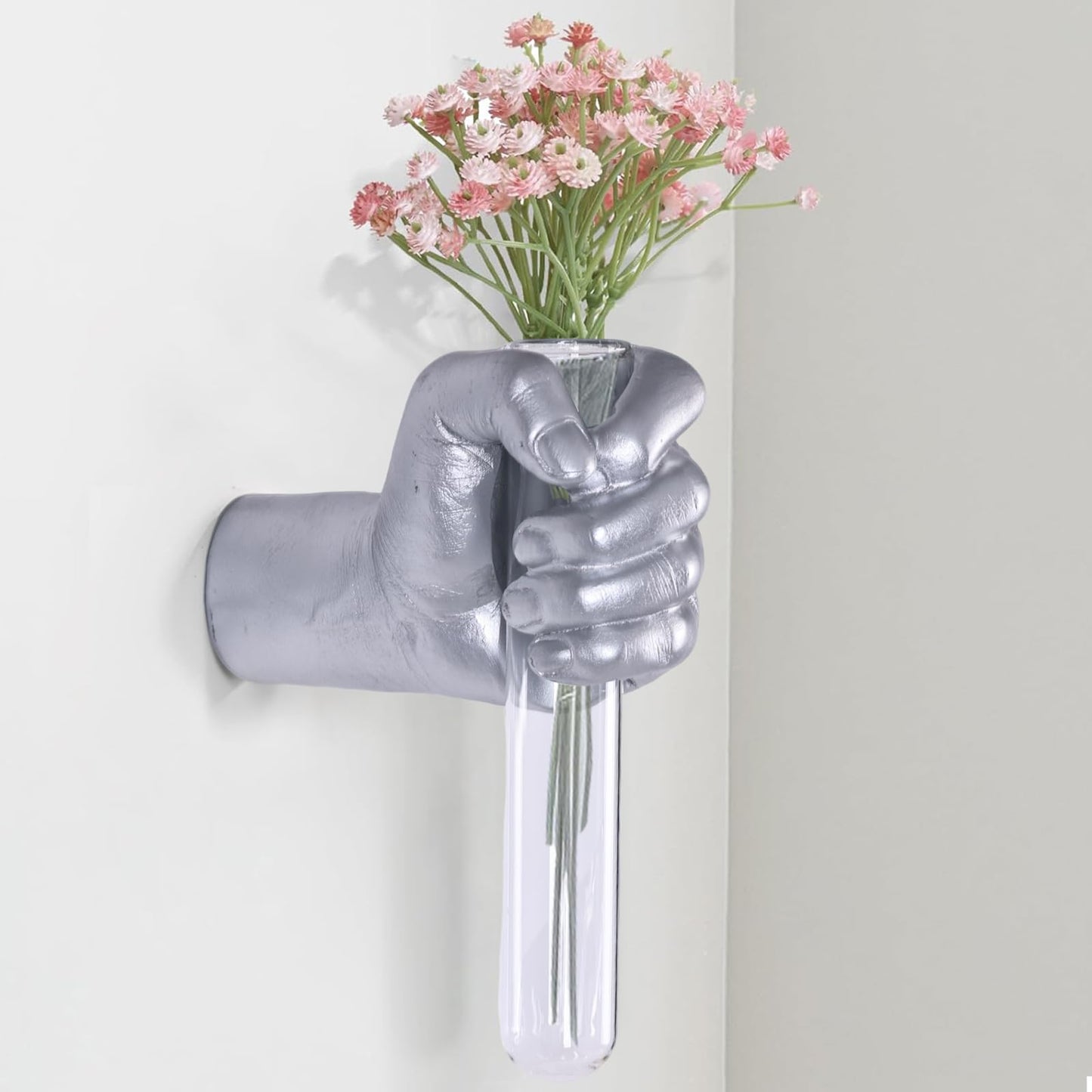 Gold Wall Sculptures, Hand Vases Home Decor, Wall Mount Art Sculpture, Unique Wall Art Statue, Funky Flower Vase Decorations, Modern Eclectic Hanging Decor,Glass Test Tube Vase