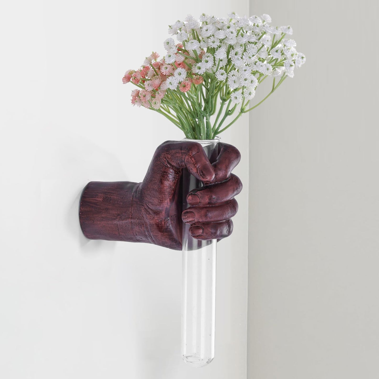 Gold Wall Sculptures, Hand Vases Home Decor, Wall Mount Art Sculpture, Unique Wall Art Statue, Funky Flower Vase Decorations, Modern Eclectic Hanging Decor,Glass Test Tube Vase