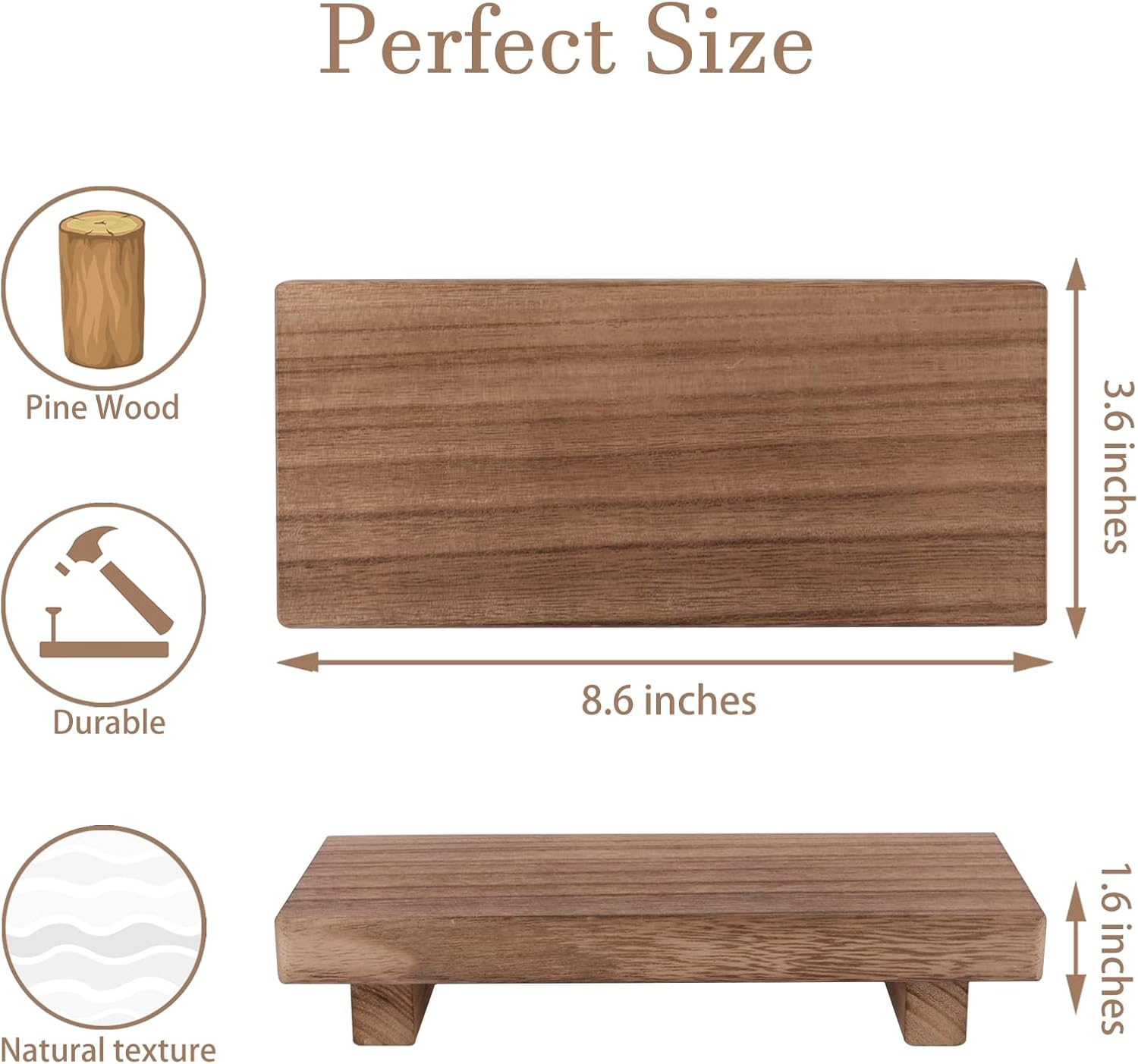 Small Wood Tray Pedestal Stand Farmhouse Bathroom Decor Decorative Wooden Riser Kitchen Soap Dish Holder for Vanity, Counter, Sink, Brown