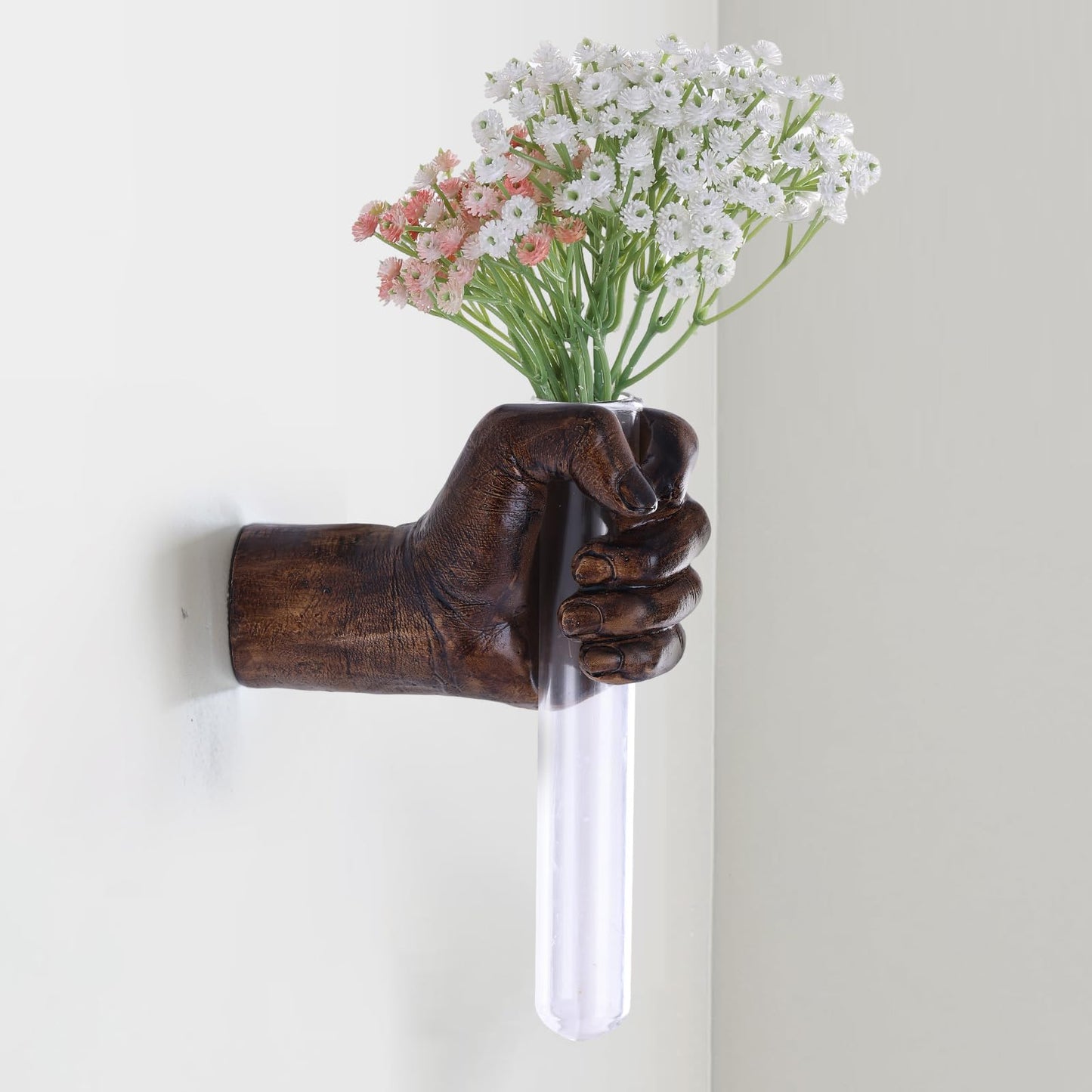 Gold Wall Sculptures, Hand Vases Home Decor, Wall Mount Art Sculpture, Unique Wall Art Statue, Funky Flower Vase Decorations, Modern Eclectic Hanging Decor,Glass Test Tube Vase